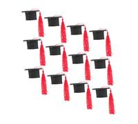 Housoutil 12 Pièces Mini Chapeaux de Graduation Rouges Gland pour Bouchons de Bouteilles de Vin, Lot de 12 Pièces, Décoration Festive de Fin D'études, Accessoire Original pour Soirée