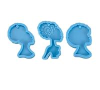 Housoutil 3 Pièces Pochoir tête Afro Fait Main Moule en Gel de silice Pendentif DIY moules Bandes Anneaux Porte harbonniers Moule Porte-clés en Silicone Moule de Bricolage créatif Blue