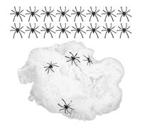Housoutil 4 Paquets Décorations D'halloween Toile D'araignée Blanche Extensible en Coton avec Araignées en Plastique Réalistes pour Intérieur et Extérieur Fête Maison Hantée