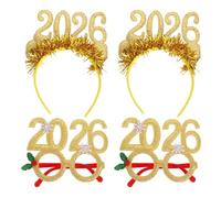 Housoutil 4 Pièces Serrage-tête Pailleté Or 2026 pour Réveillon du Nouvel An, Léger en Tissu Design Numérique Audacieux, pour Fêtes Familiales et Soirées Festives