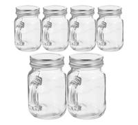 Housoutil 6 Pièces Bocaux Mason Jar Mini avec Anse en Verre, Couvercle Hermétique, Design Multifonctionnel Portable, pour Boissons, Desserts et Activités en Plein Air