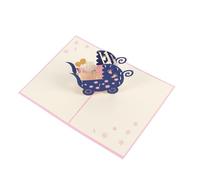 Housoutil Carte de Félicitations Support Présent 3d en Papier Message de Vœux Adorable Poussette Bébé Bleu pour Shower pour Nouveaux Parents