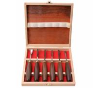 Housoutil Coffret 6 Pcs Ciseaux à Bois Manche en Noyer, Acier Manganèse, Haute Performance de Coupe, pour Sculpture sur Bois Professionnelle et Amateur