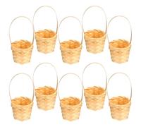 Housoutil Lot de 10 Paniers à Fleurs Tressés en Bambou Khaki, Panier de Rangement Multifonction et Gain de Place pour Décoration Maison Style Campagne Moderne