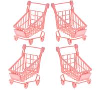 Housoutil Organisateur de Maquillage 4 Pièces en PVC Forme Chariot Miniature Rose, Support Éponge à Maquillage pour Décoration Chambre et Bureau, Design Joli et Fonctionnel