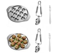 Housoutil Plat à Escargots 12 Trous, 2 Set Assiette à Escargots en Acier Inoxydable avec Pinces Et Fourchettes, Service Assiette à Huîtres en Métal pour Restaurant D'hôtel Dîner en Famille