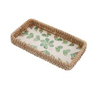 Housoutil Plateau de Rangement en Rotin Tressé Petit Format 216 X 117 CM Organiseur de Maquillage Multifonction Décoration Coquillages Panier Décoratif Vert pour Salle de Bain et