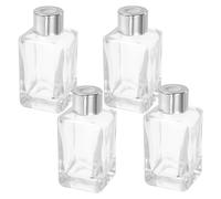 Housoutil Set de 4 Flacons de Parfum en Verre Argentés 50ml, Diffuseur D'arômes pour Voiture et Coiffeuse, Design Classique Carré avec Étanchéité