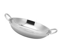Housoutil Wok Cuisine en Acier Inoxydable à Double Poignée Fond Plat | Chauffe Rapide, Manches Isolés Antidérapants, Surface Polie Résistante, Service à Table, Adapté aux Nouilles et Cuisinières