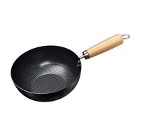 Housoutil Wok Traditionnel en Fer Noir Antiadhésif pour Plaque à Induction, Poêle à Fond Plat Petite Taille, Usage Polyvalent pour Cuisson Grill et Feu Ouvert