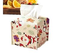 Housse Boîte à Mouchoirs Noël Organisateur Festif Simili Cuir | Couvre-boîte carré imprimé Père Noël, bonhomme de neige et bonhomme en d'épices 13 x 13 x 14 cm Chambre, coiffeuse,