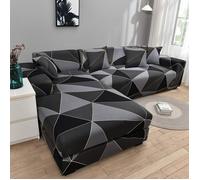 Housse canape dangle 3places + 2places,Extensible Couverture de Canapé en Forme de L Noir