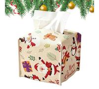 Housse Carrée pour Boîte à Mouchoirs Noël Distributeur Facial en Cuir PU | Couvre-boîte carré imprimé Père Noël, bonhomme de neige et bonhomme en d'épices 13 x 13 x 14 cm Chambre, coiffeuse,