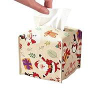Housse Carrée pour Boîte à Mouchoirs Noël Étui en cuir PU pour mouchoirs | Porte-Mouchoirs à Motifs Père Noël Bonhomme de Neige Bonhomme en d'Épices 13x13x14cm Chambre, coiffeuse