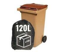 Housse Conteneur 120l X 100 | Ultra Résistant | Conteneur 2 Roues | Noir | Epaisseur 35µ | 100 Sacs Poubelle 120 Litres | Protection Anti Salissure - Anti Odeurs - Anti Fuites - Anti Lavages