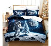 Housse couette Noël 3 pièces 2 taies d'oreiller microfibre doux ,Fêtes | 2026 Parure à carreaux Noël 155X200cm 2 taies oreiller assorties, douce respirante pour nuits festives en famille(200*220cm)