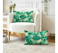 Housse Coussin 25x45 cm Lot de 2 Vert Coussin Exterieur Impermeable Lin Coussins Canape Decoratif Taie d'oreiller, Géométrie Canapé Rectangulaire Protege Oreiller, pour Decoration Maison O-574