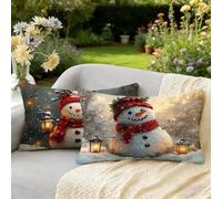 Housse Coussin 25x45 Lot de 2 Paysage Coussin Exterieur Impermeable Velours Taie Oreiller, Taie d'oreiller Décoratives à Motif Bonhomme de neige, avec Fermeture Éclair Invisible, pour Decoration W-1