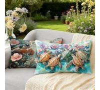 Housse Coussin 25x45 Lot de 2 Tortue de mer Coussin Exterieur Impermeable Velours Taie Oreiller, Taie d'oreiller Décoratives à Motif Animal, avec Fermeture Éclair Invisible, pour Decoration Maison W-1