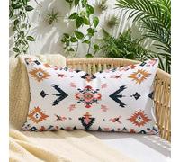 Housse Coussin 30x50 cm Crème Coussin Extérieur Imperméable Lin Bohême, Impression Recto-Verso et Fermeture Invisible, Décoration Printemps Été pour Canapé, Jardin, Balcon, Terrasse et Patio, A*660