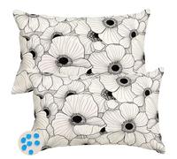 Housse Coussin 30x50 cm Lot de 2 Extérieur Imperméable Housse de Coussin Noir Blanc Taie D'Oreiller Decoratif Fleurs Housses Coussins Exterieures en Polyester Lin pour Canapé Salon Patio Jardin -SC388