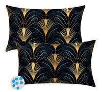 Housse Coussin 30x50 cm Lot de 2 Extérieur Imperméable Housse de Coussin Rétro Taie D'Oreiller Decoratif Or Housses Coussins Exterieures en Polyester Lin pour Canapé Patio Jardin Décoration -SC380
