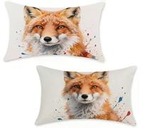 Housse Coussin 30x50 cm Lot de 2 Renard Rectangle Coussin Canape 30 x 50 cm Housse De Canapé Animal Taie Oreiller Lin Cushion Covers pour Chaise Salon Decoration Maison, Cadeaux pour Femme 4-856YW