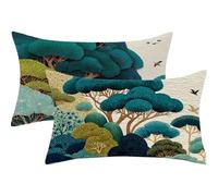 Housse Coussin 30x50cm Coussin Turquoise Rectangulairetaie Oreiller Arbre Lin Respirable et Durable Taie d'oreiller 30x50 vec Fermeture à Glissière Invisible,Automne Decoration Maison Canapé Lit,258-j