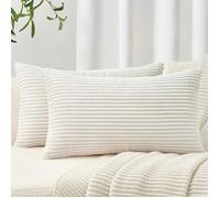 Housse Coussin 30x60 Decoratif en Velours Côtelé avec Fermeture Ecir Caché Taie Oreiller 60 x 30 cm (Lot de 2) Creme CREME COUSSIN