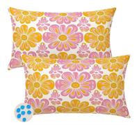 Housse Coussin 40x50 cm Lot de 2 Extérieur Imperméable Housse de Coussin Fleurs Jaunes Taie D'Oreiller Decoratif Fleur Printemps Violettes Housses Coussins Exterieures pour Canapé Patio Jardin -SC500