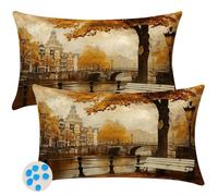 Housse Coussin 40x50 cm Lot de 2 Extérieur Imperméable Housse de Coussin Rétro Taie D'Oreiller Decoratif Ville Automne Housses Coussins Exterieures pour Canapé Salon Patio Jardin Décoration -SC502