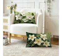 Housse Coussin 40x60 cm Lot de 2 Blanc Coussin Exterieur Impermeable Lin Coussins Canape Decoratif Taie d'oreiller, Fleur Canapé Rectangulaire Protege Oreiller, pour Jardin Decoration Maison O-251