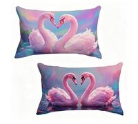 Housse Coussin 40x60 cm Lot de 2 Cygne Housse De Coussin 40 x 60 cm Gros Coussin De Canapé Rose Rectangle Décoration Taie Oreiller Lin pour Decoration Chambre, Printemps été Cadeaux Femme H-G525OX