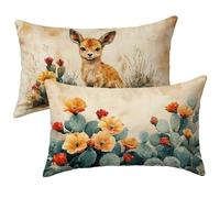 Housse Coussin 40x60 cm Lot de 2, Rétro Coussin Exterieur Impermeable Lin Taie d'oreiller, Cactus Décoratif Canapé Taie Oreiller 40x60, pour été Extérieur Jardin Salon Chambre Décoration E-6549