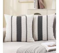 Housse Coussin 45x45 Gris Blanc Boho Taies d'oreiller Coton et Lin Macramé Bohème Texturée à Rayures Tissées Décoratif Housse de Coussin pour Salon Jardin Chambre Lit Maison Décoration Lot de 2