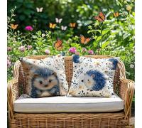 Housse Coussin 50 x 50 Bleu Coussin Exterieur Impermeable VeloursHérisson Coussins Canape, Double face Lot de 2 Taie Oreiller pour Salon de Jardin Balcon, Decoration Maison Salon Chambre,Cadeau RG-605