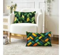 Housse Coussin 50x70 cm Lot de 2 Abstrait Coussin Exterieur Impermeable Lin Coussins Canape Decoratif Taie d'oreiller, Vert Canapé Rectangulaire Protege Oreiller, pour Jardin Decoration Maison O-539