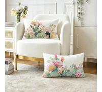 Housse Coussin 50x70 cm Lot de 2 Cactus Coussin Exterieur Impermeable Lin Coussins Canape Decoratif Taie d'oreiller, Fleur Canapé Rectangulaire Protege Oreiller, pour Jardin Decoration Maison O-8495