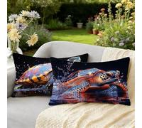 Housse Coussin 50x70 Lot de 2 Couleur Coussin Exterieur Impermeable Velours Taie Oreiller, Taie d'oreiller Décoratives Motif Tortue de mer, avec Fermeture Éclair Invisible, pour Decoration Maison W-1