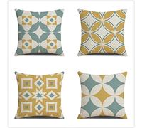 Housse Coussin 55x55 Coussin Extérieur Imperméable Lin Housse de Coussin Jaune Bleu Lot de 4 Housses de Coussins Décoratifs Housse Coussin Canapé pour Jardin Déco d'extérieur Taie Oreiller A10