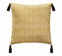 Housse coussin chen arabesque pompons - 40x40 cm - jaune