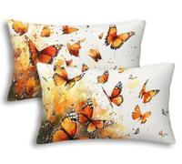 Housse Coussin Exterieur Imperméable Papillon 30x50 Lot de 2 Taie Oreiller Blanc Housse de Coussin Rectangulaire pour Jardin Décoratifs Taie d'oreiller Extérieur Imperméable pour Canapé Jardin -1771