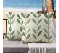 Housse Coussin Exterieur Lin Lot de 2 35x35 Les feuilles Coussin Canape Vert sauge Coussins Canapé Oreiller Camping Carré Taie D'oreiller Housse Oreiller Impermeable, Decoration Jardin Exterieur k-725
