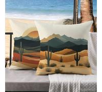 Housse Coussin Exterieur Lin Lot de 2 70x70 désert Coussin Canape Cactus Coussins Canapé Oreiller Camping, Carré Taie d'oreiller Housse Oreiller Impermeable, Decoration Jardin Exterieur k-702