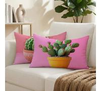 Housse Coussin Exterieur Rectangulaire 30x50 cm Lot de 2 Rose Coussin Exterieur Impermeable, Cactus Décoratif Canapé Taie Oreiller 30x50, Lin Taie d'oreiller pour Jardin Salon Chambre Decoration K-784