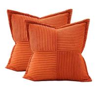 Housse Coussins 45x45 pour Canapé Motif Croisé en Velours Côtelé Doux Coussin Vert Sauge pour Enfant, Lot de 2, Orange