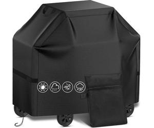 Housse de barbecue Unyqoos® résistante aux intempéries, dimensions 145 x 61 x 117 cm. Dotée d'une couche intérieure imperméable, résistante à la déchirure et aux UV, elle se fixe grâce à des attaches 