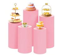 Housse de base cylindrique rose, housse de support cylindrique en spandex, convient pour la décoration de fête, de mariage ou d'anniversaire - housse uniquement L,M,S,XL,XXL,Ensemble de cinq pièces,Gr