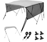 Housse de bateau avec auvent bimini à 4 arceaux, parois latérales amovibles en maille, auvent en polyester 600D avec armature en alliage d'aluminium de 1 po, comprend un sac de rangement, 2 poteaux de