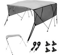 Housse de bateau Bimini Top - 4 arceaux, 216-228 cm de largeur d'installation - Taud en polyester 600D - Panneaux latéraux amovibles en maille - Etanche & protection solaire - Boîte de rangement inclu